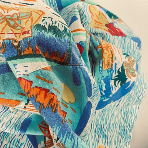 Vintage Mens Big Waves Heet Sportswear Shirt Medium Aloha Print Short Sleeve - Picture 12 of 12